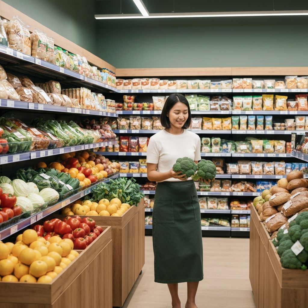 Calm selection of fresh produce in a supermarket